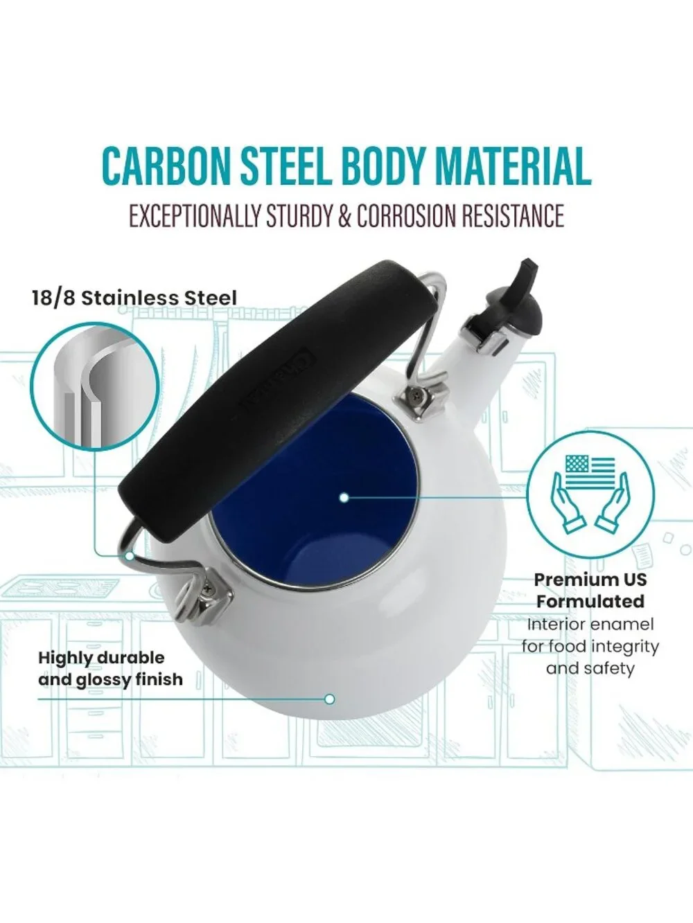 Aqua Blue Kitchen Whistling Tea kettle 1. 7Quart Enamel Stainless Steel Tea Pot